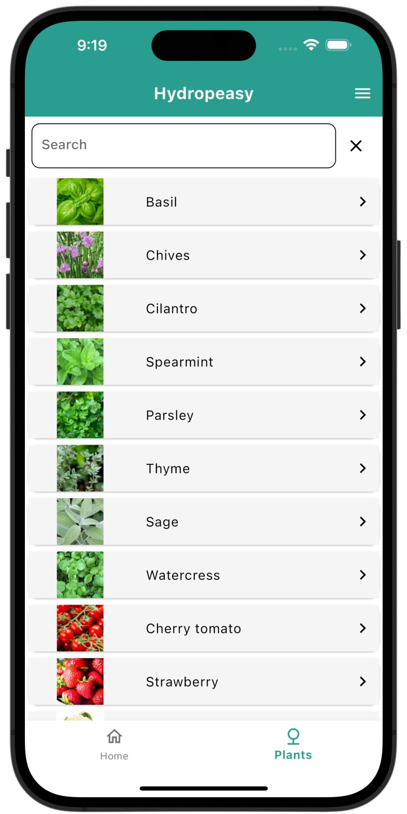 Plant database screen