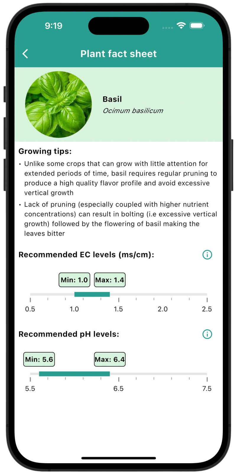 Plant fact sheet screen